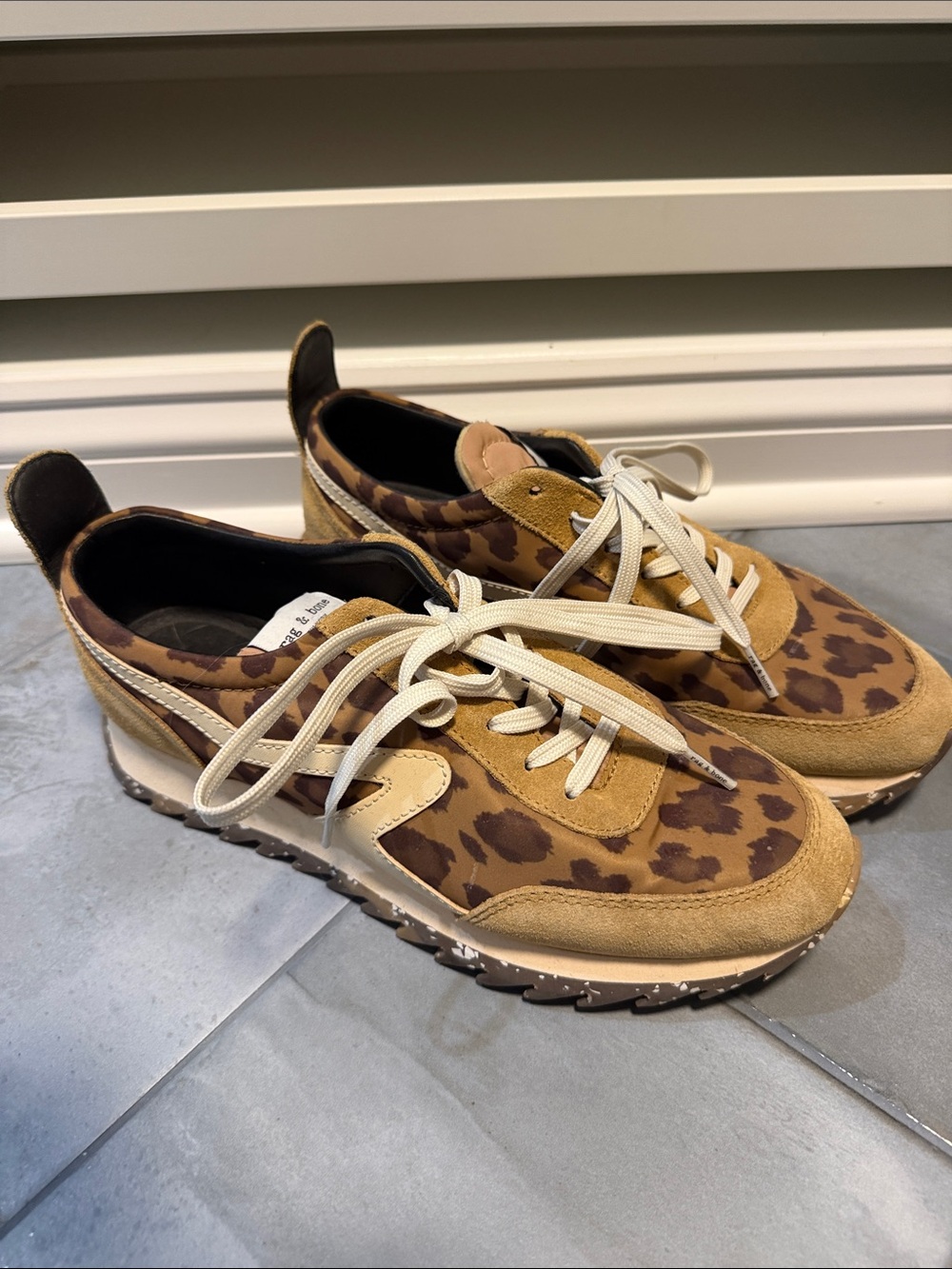 rag & bone Leopard-Print Tan and Brown Suede Sneakers